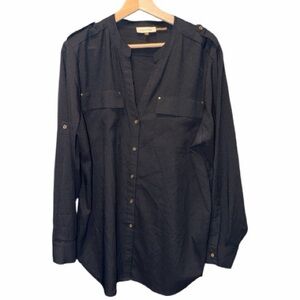 Calvin Klein Women's Textured Roll Tab Button Down Shirt